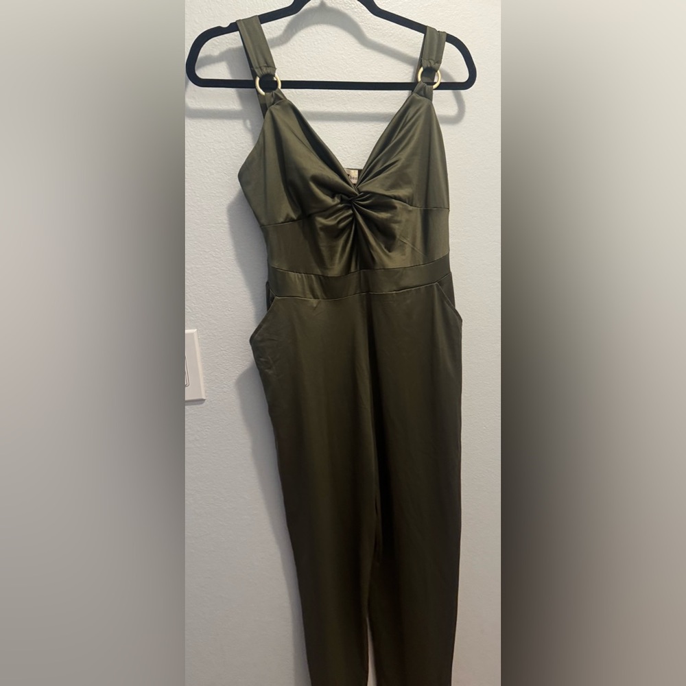 Derek Heart Green Ruched Sweetheart Sheath Jumpsuit